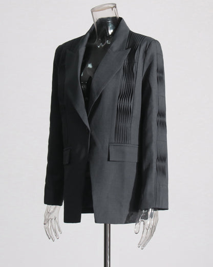 Grey Vertical Pleated V-neck Blazer