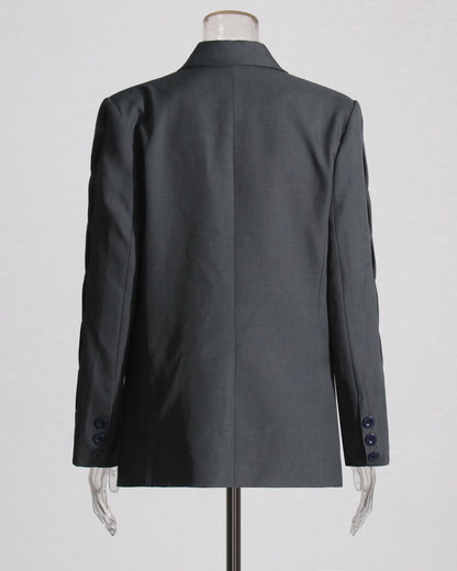 Grey Vertical Pleated V-neck Blazer