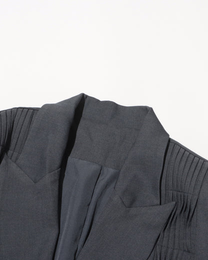 Grey Vertical Pleated V-neck Blazer