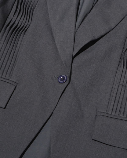 Grey Vertical Pleated V-neck Blazer