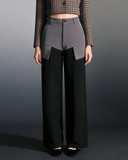 Grey & Black Paneled Wide-Leg Trousers