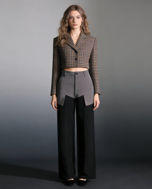 Grey & Black Paneled Wide-Leg Trousers