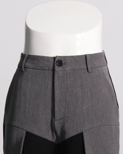 Grey & Black Paneled Wide-Leg Trousers