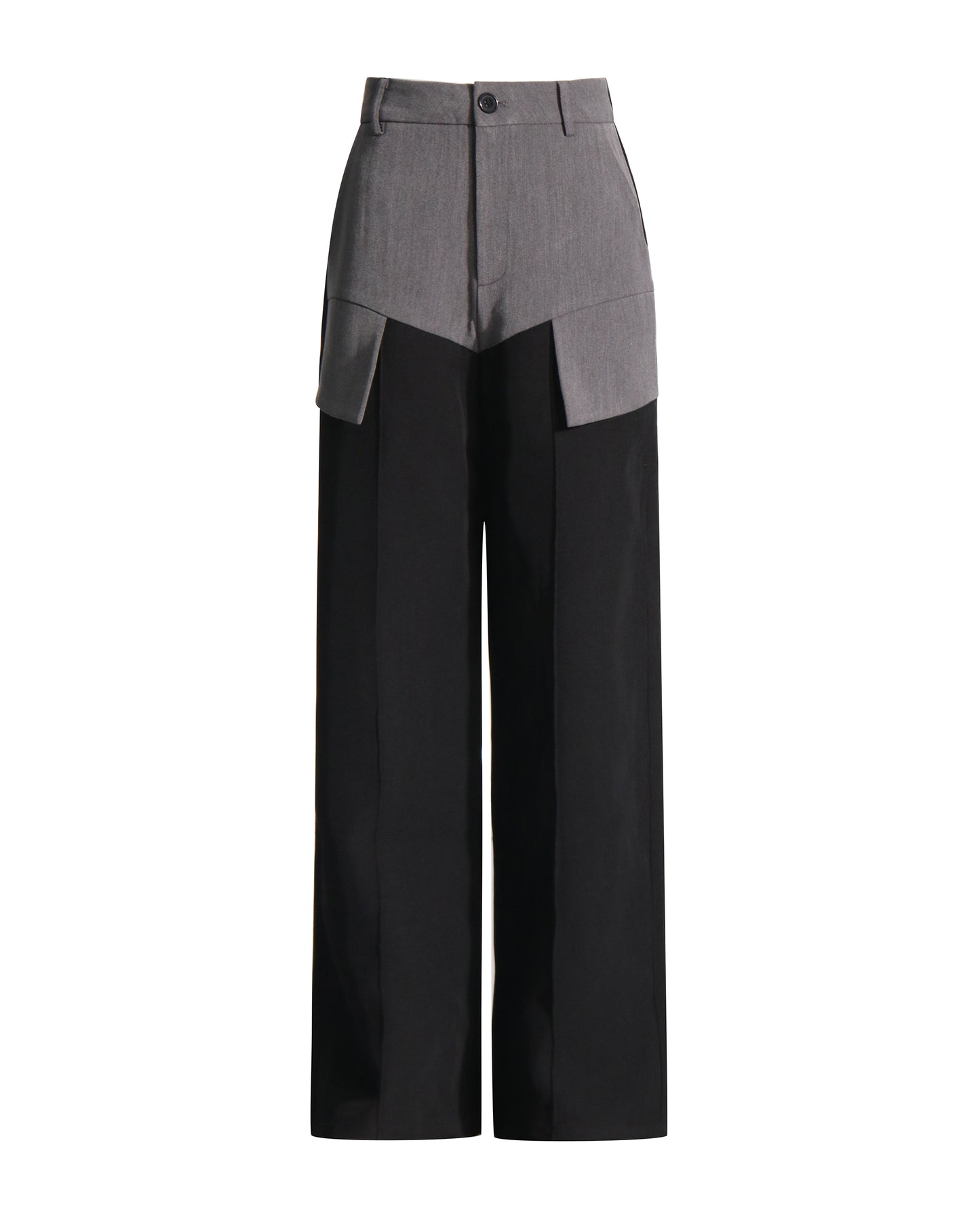 Grey & Black Paneled Wide-Leg Trousers