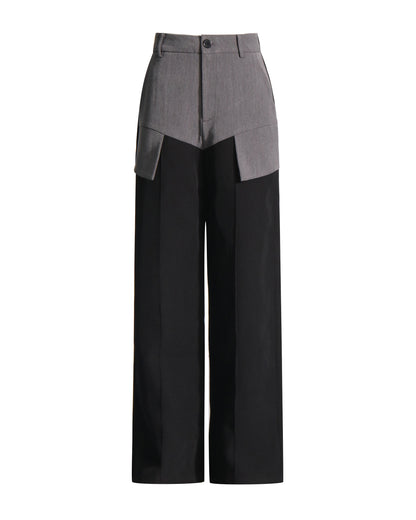 Grey & Black Paneled Wide-Leg Trousers