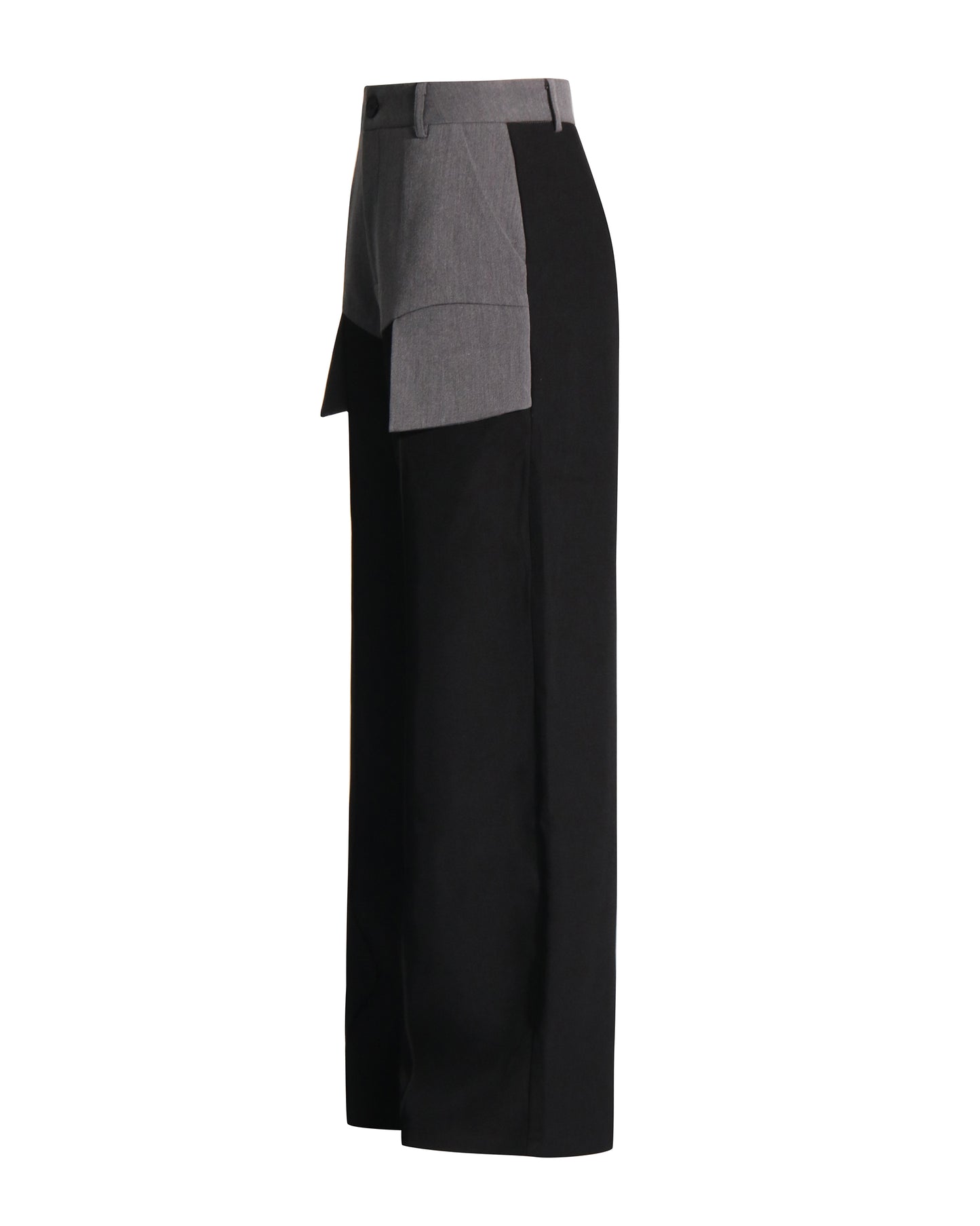 Grey & Black Paneled Wide-Leg Trousers