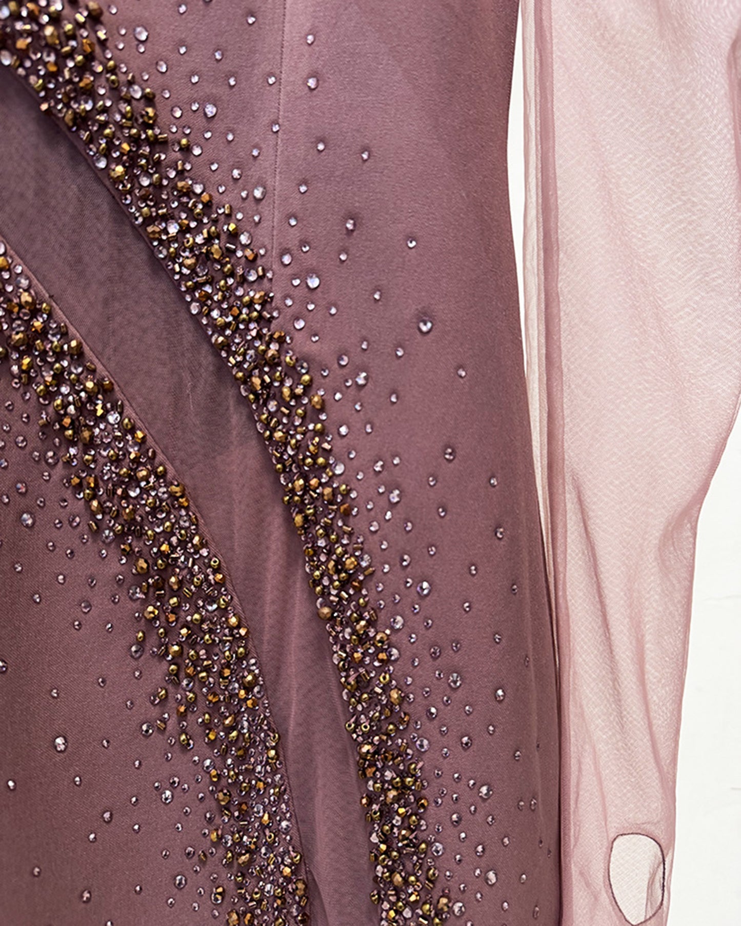 Halter Sequin Gown with Sheer Sleeves