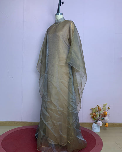 High Neck Organza Cape Sleeve Maxi Dress