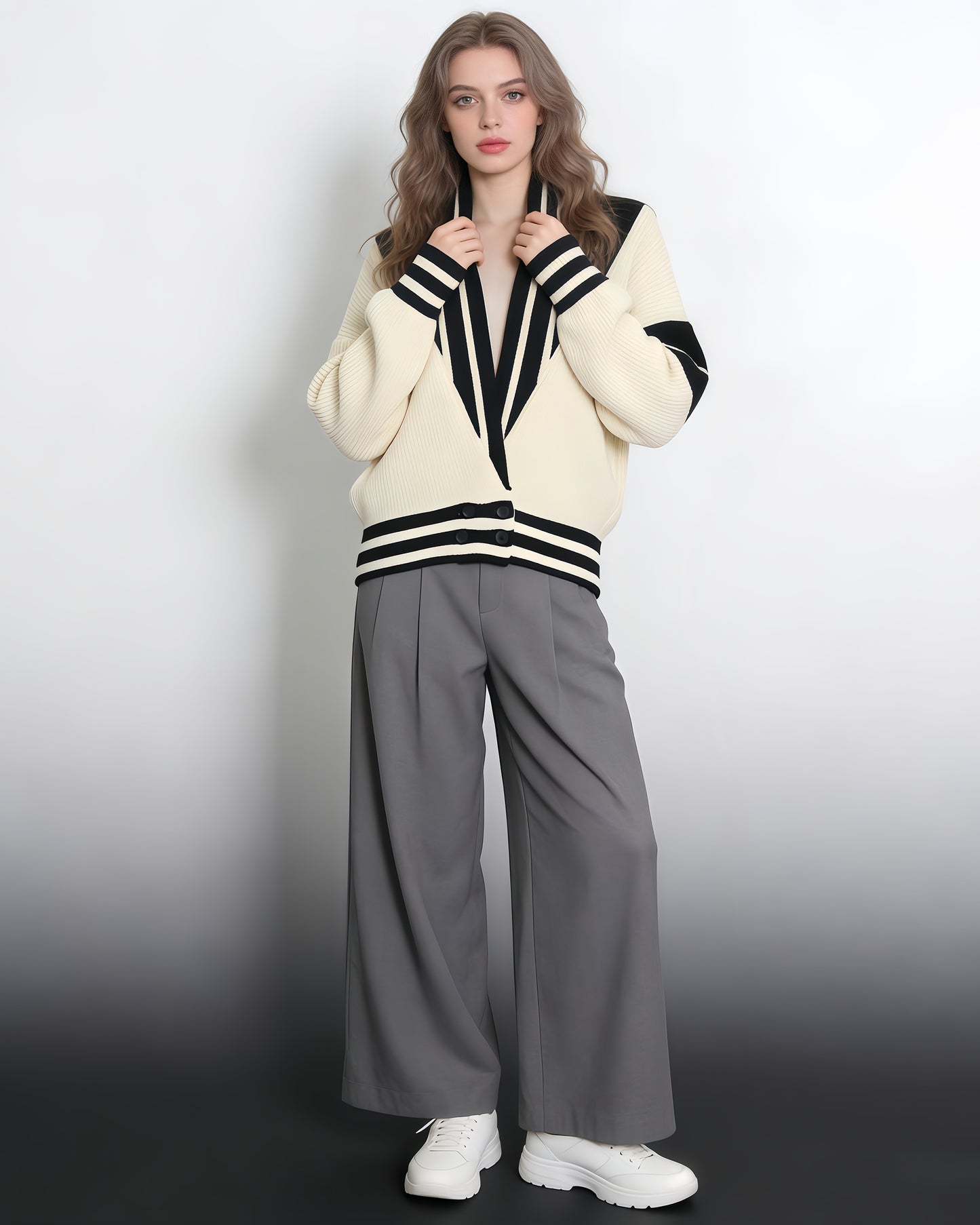Hit Color Varsity Stripe Knit Cardigan