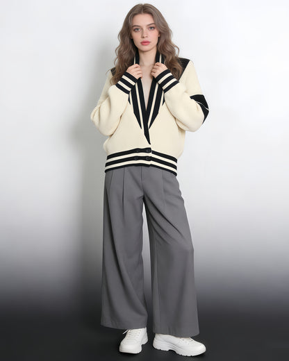 Hit Color Varsity Stripe Knit Cardigan
