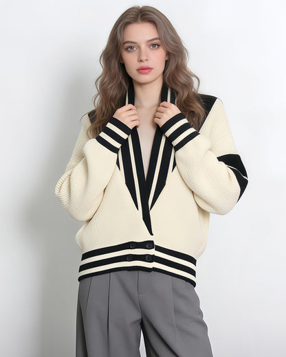 Hit Color Varsity Stripe Knit Cardigan