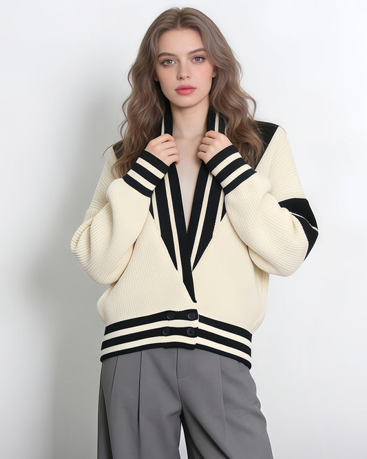 Hit Color Varsity Stripe Knit Cardigan