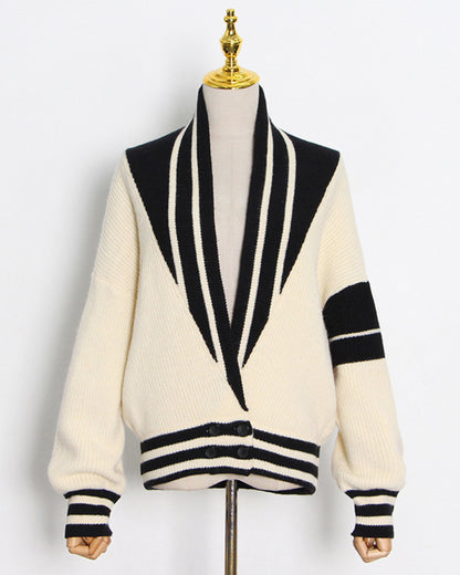Hit Color Varsity Stripe Knit Cardigan