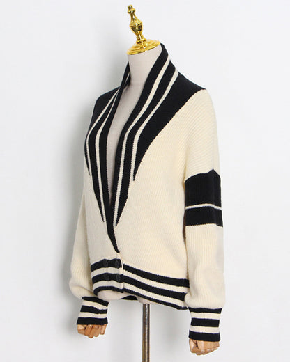 Hit Color Varsity Stripe Knit Cardigan