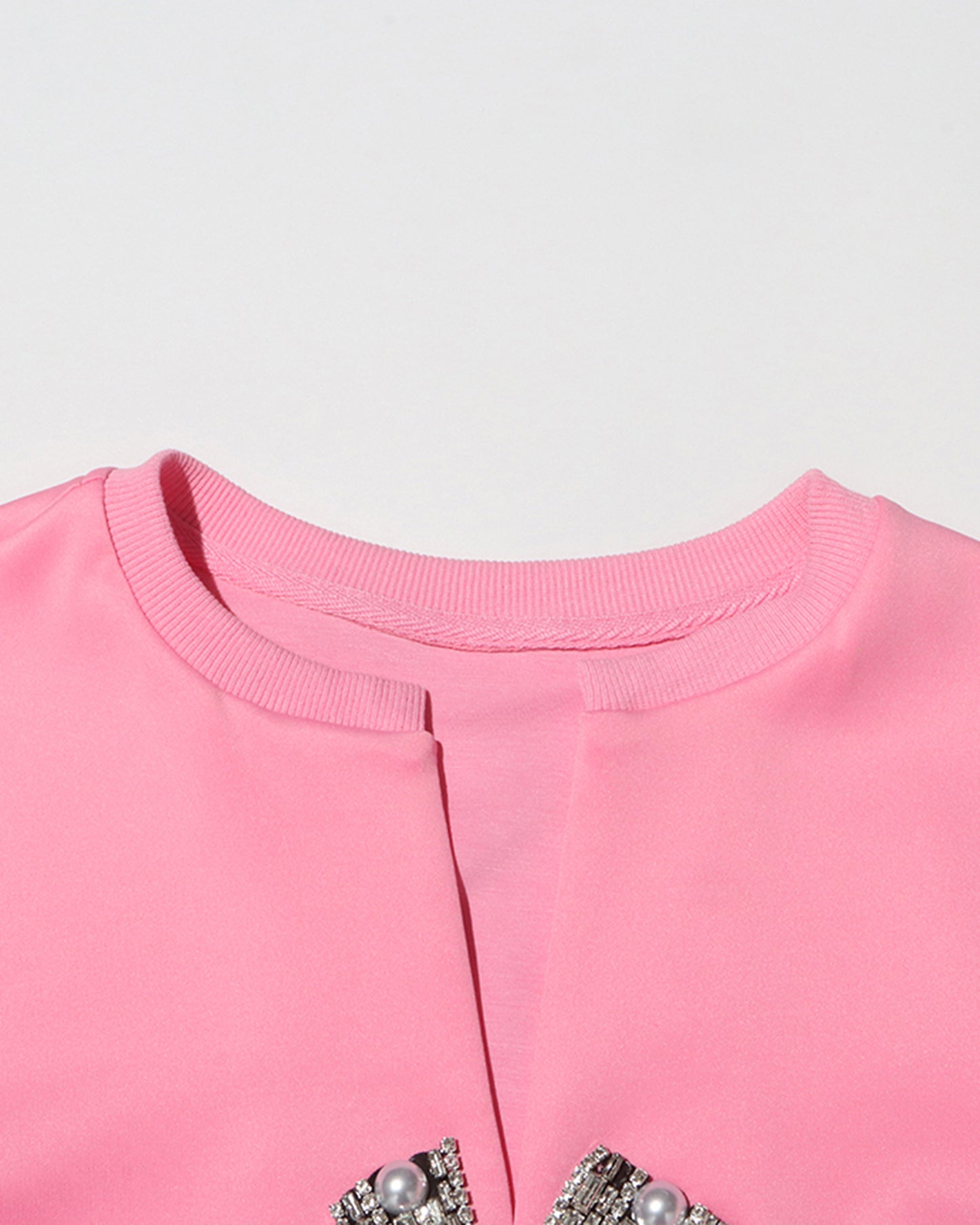 Hot Pink Rhinestone Bow Cropped Top