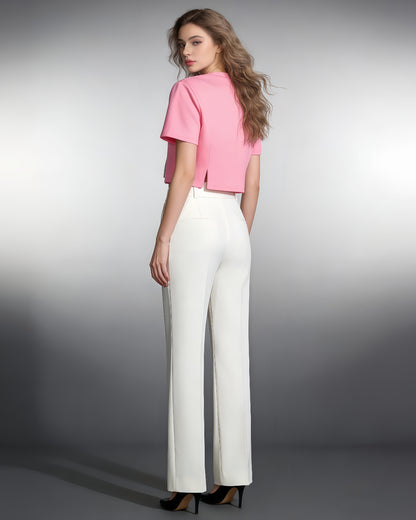 Hot Pink Rhinestone Bow Cropped Top