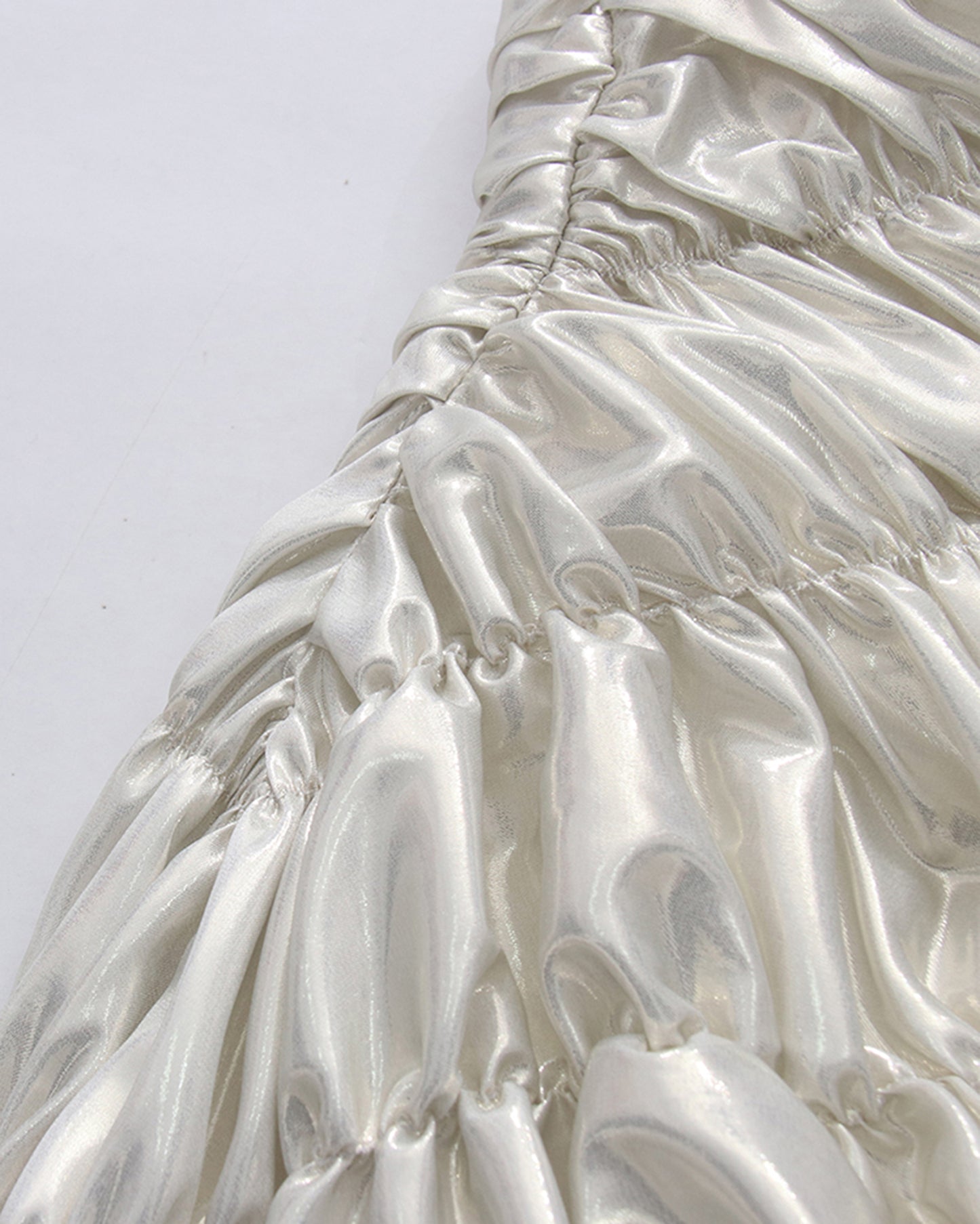 Silver Ruched Asymmetric Ruffle Mini Dress