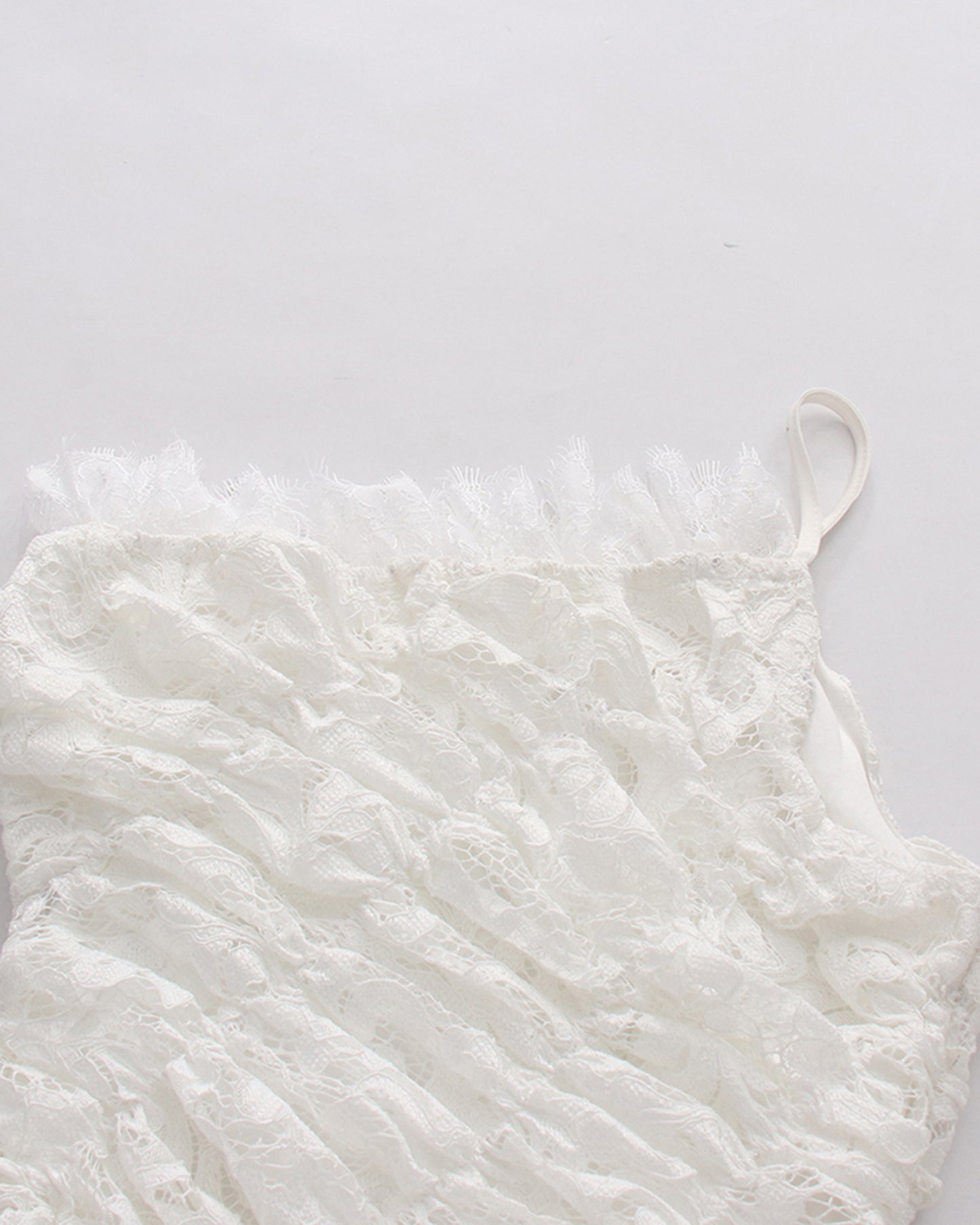 White Lace Ruched Strapless Maxi Dress