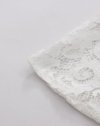 White Lace Ruched Strapless Maxi Dress