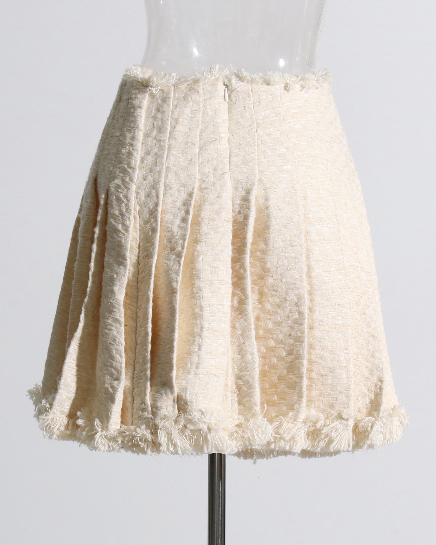 Apricot Pleated Tweed Mini Skirt