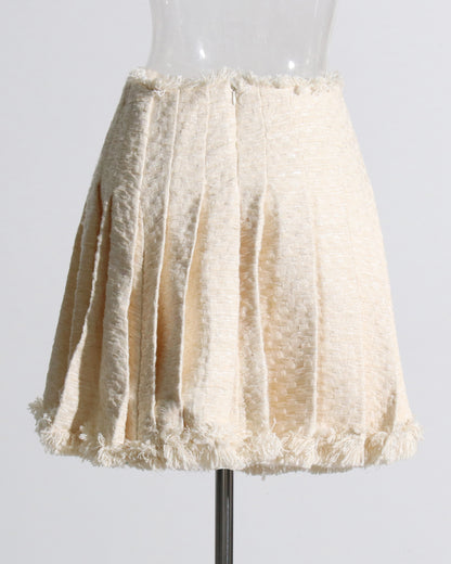 Apricot Pleated Tweed Mini Skirt