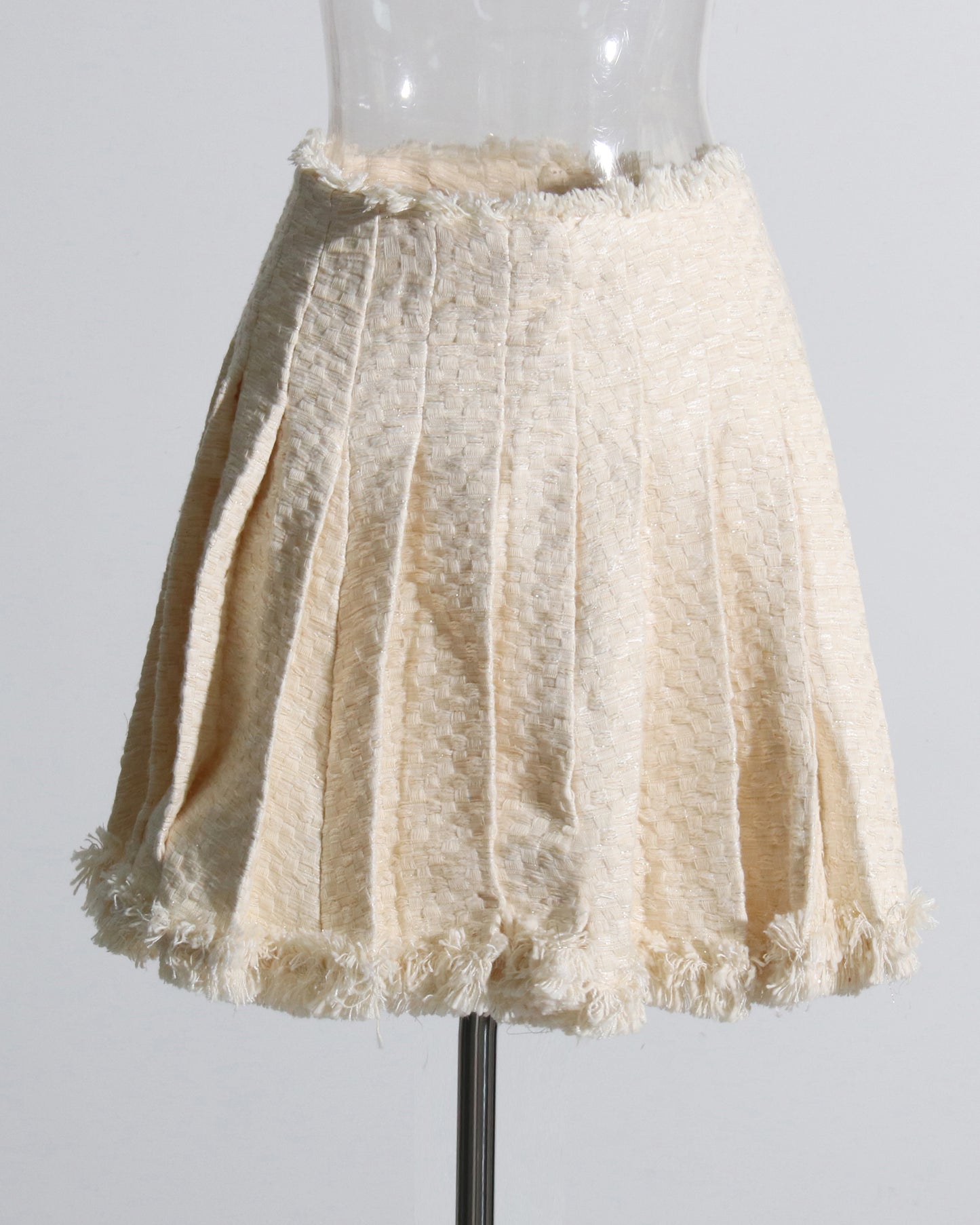 Apricot Pleated Tweed Mini Skirt