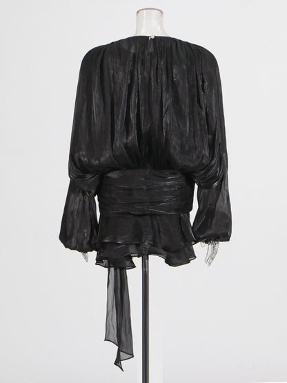 Glamorous Black Tie - Neck Wrap Mini Dress