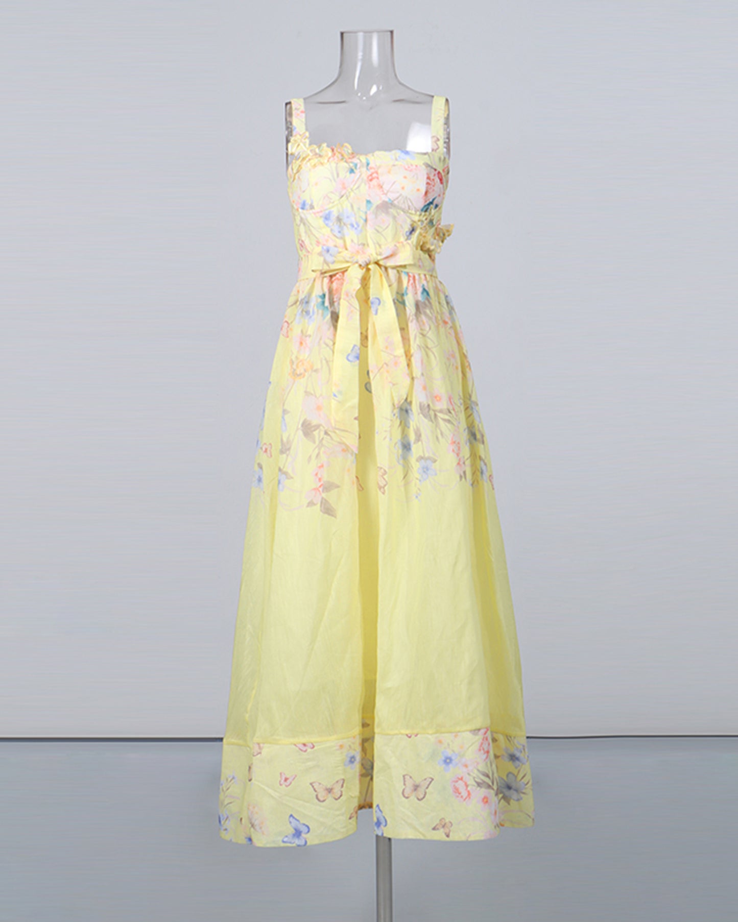 Yellow Floral 3D Appliqué Corset Maxi Dress