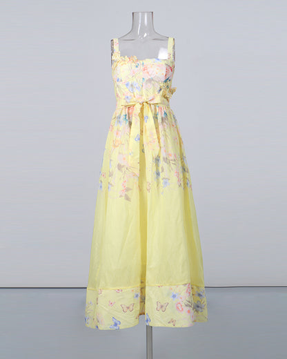 Yellow Floral 3D Appliqué Corset Maxi Dress