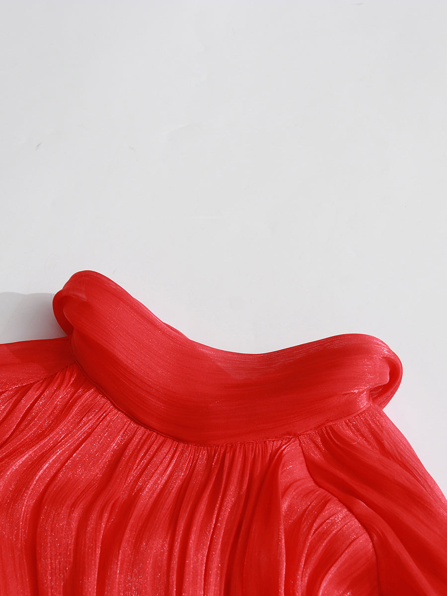 Solid Patchwork Ruffles Long Dress
