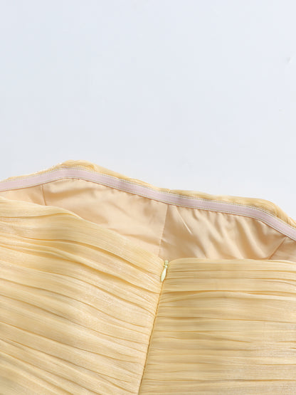 Elegant Yellow Strapless Maxi Dress with Ruffled Detail