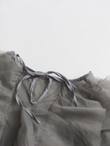 Chic Gray Ruffled Organza Crop Top