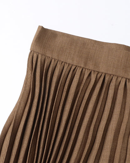 Khaki Pleated Asymmetrical Midi Skirt