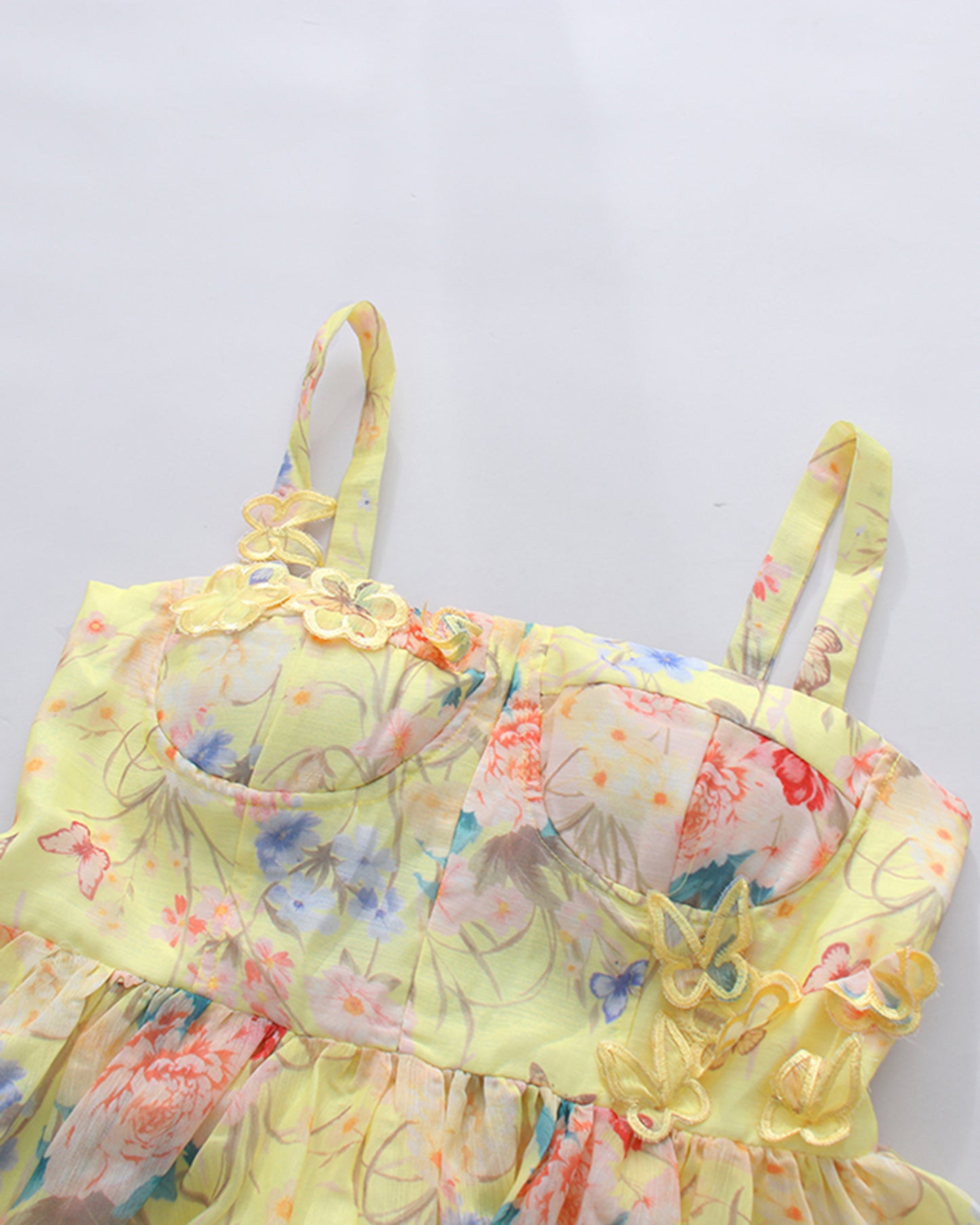 Yellow Floral 3D Appliqué Corset Maxi Dress