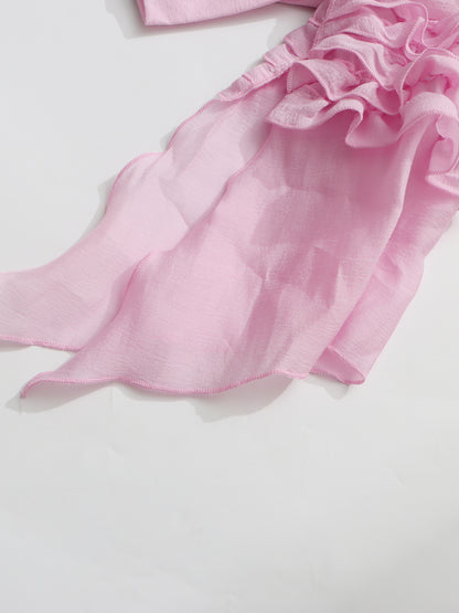 Romantic Pink Ruffled Tiered Mini Dress with Belt