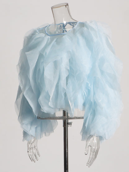 Dreamy Blue Ruffled Organza Crop Top