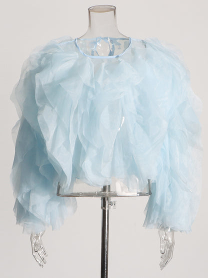 Dreamy Blue Ruffled Organza Crop Top