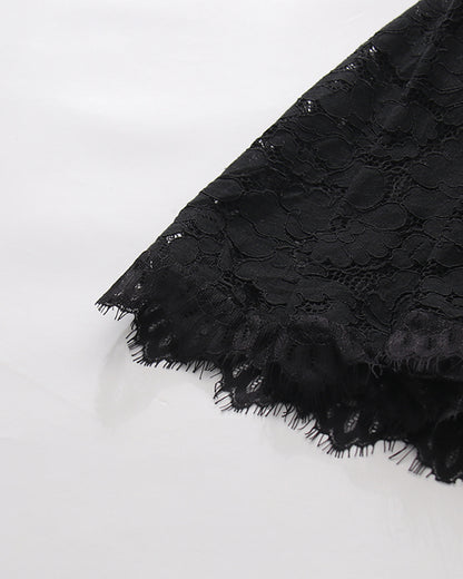 Black V-Neck Lace Flare Sleeve Mermaid Skirt Set