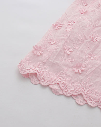 Pink 3D Floral Puff Sleeve Maxi Dress