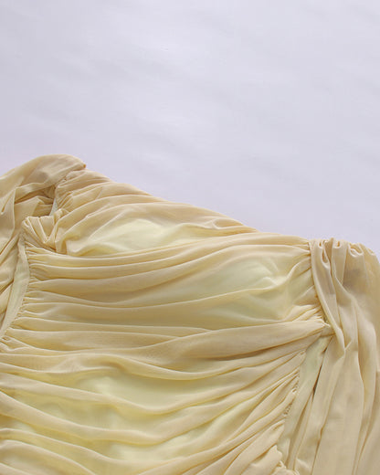 Yellow Off-the-Shoulder Ruched Maxi Dress