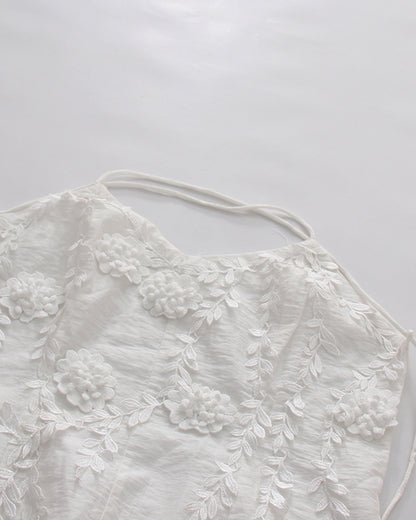 Beige 3D Floral Appliqué Maxi Dress