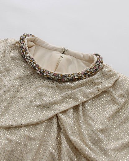 Apricot Rhinestone Ruched Mermaid Maxi Dress