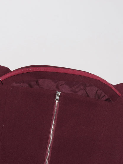Elegant Burgundy Off - the - Shoulder Top and Pleated Skirt Set