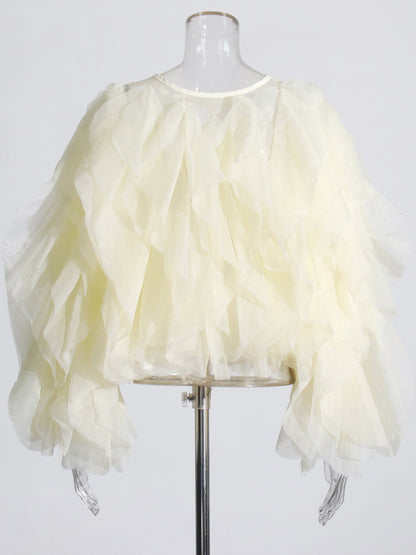 Dreamy Apricot Ruffled Organza Crop Top