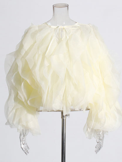 Dreamy Apricot Ruffled Organza Crop Top