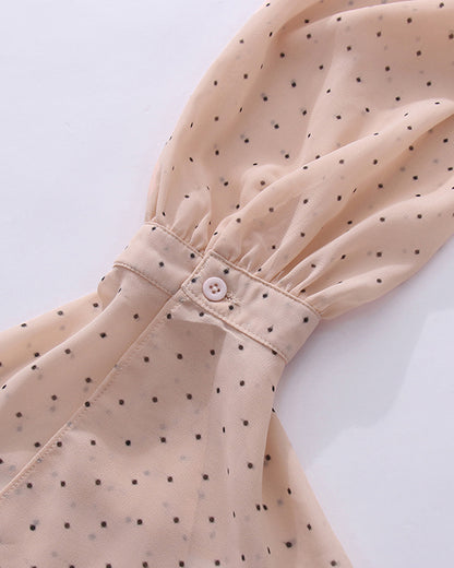 Pink Polka Dot Ruffle Neck Blouse
