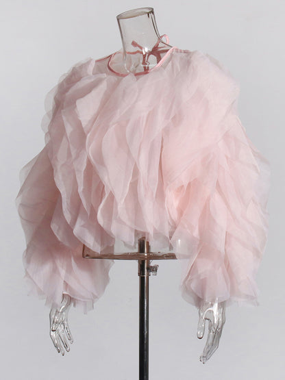 Enchanting Pink Ruffled Organza Crop Top