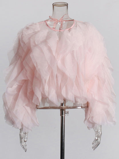 Enchanting Pink Ruffled Organza Crop Top