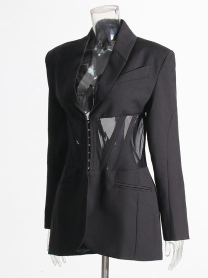 Avant - Garde Black Blazer with Sheer Corset Detail.