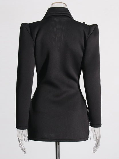 Glamorous Black Blazer - Style Dress with Crystal and Pearl Embellishments